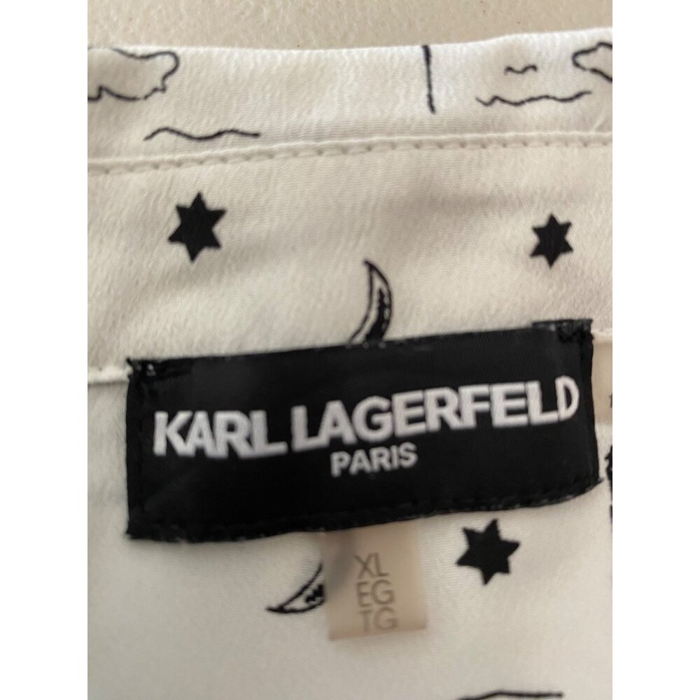 Karl Lagerfeld Paris Eiffel Tower Print Long Sleeve Button-Up Shirt Blouse XL - Picture 3 of 10